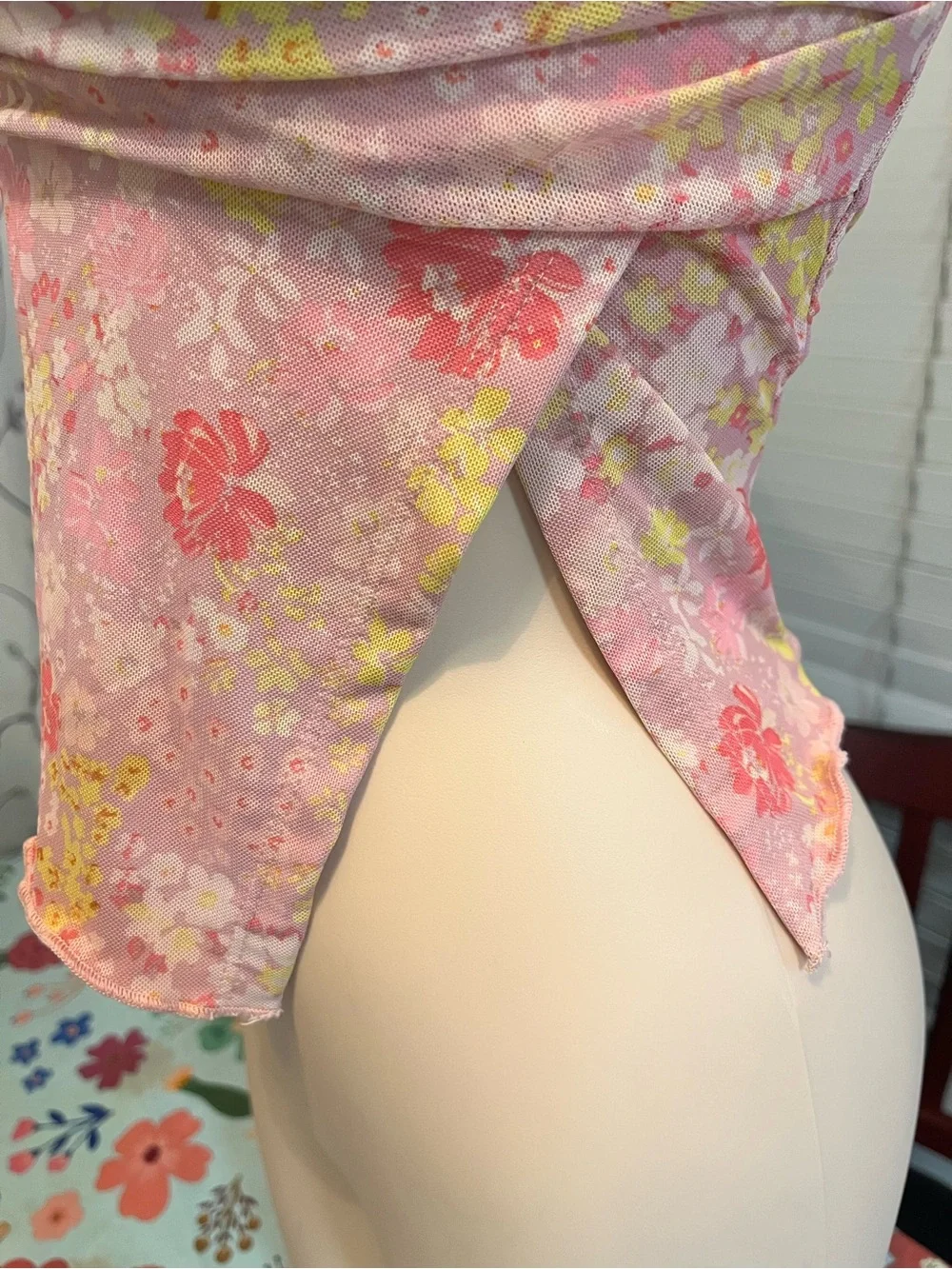SHEIN Pink & Yellow Floral Bandeau Swim Coverup